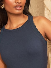 Love & Roses Navy Blue Scallop Halter Neck Top - Image 4 of 4
