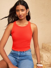 Love & Roses Orange Scallop Halter Neck Top - Image 1 of 4