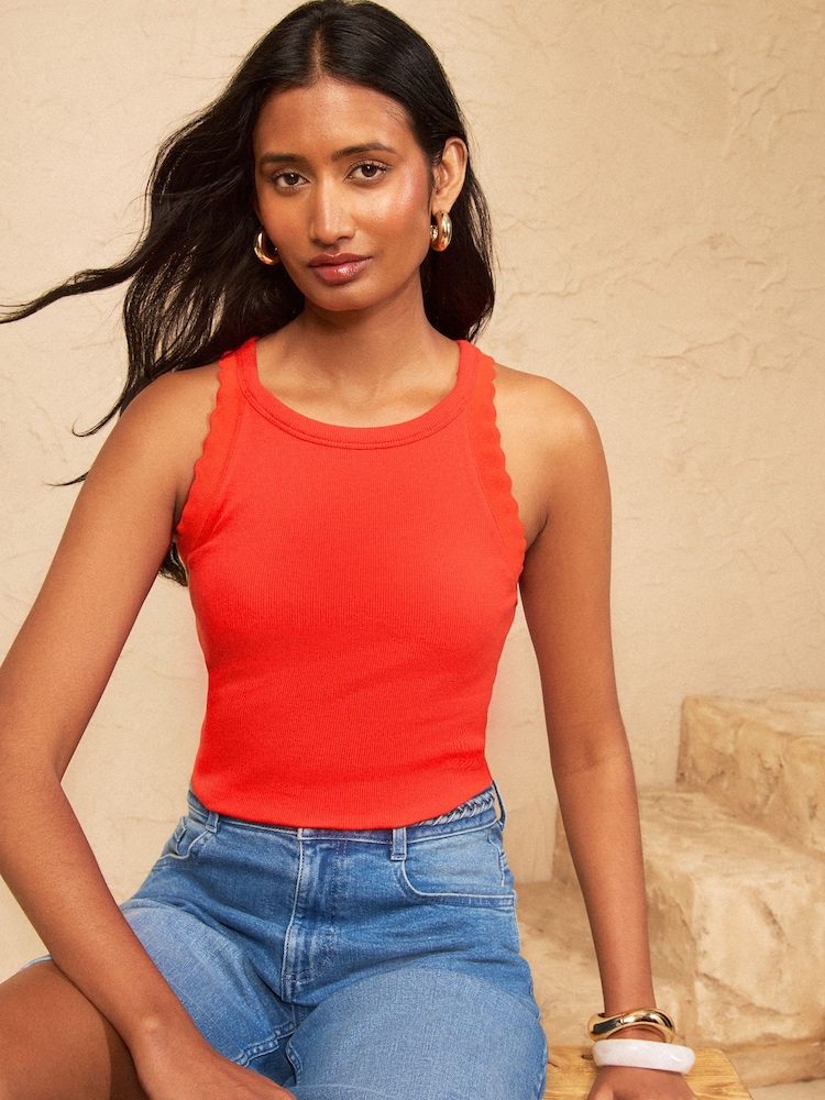 Love & Roses Orange Scallop Halter Neck Top - Image 1 of 4