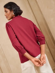 Love & Roses Rust Brown Studded Embroidered Yoke 3/4 Sleeve Top - Image 5 of 5