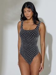 South Beach Black Textured Polka Dot Tummy Control Swimsuit - Image 3 of 6