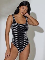South Beach Black Textured Polka Dot Tummy Control Swimsuit - Image 4 of 6