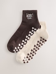Chocolate Brown/Oatmeal Pilates Gripper Socks 2 Pack - Image 1 of 5