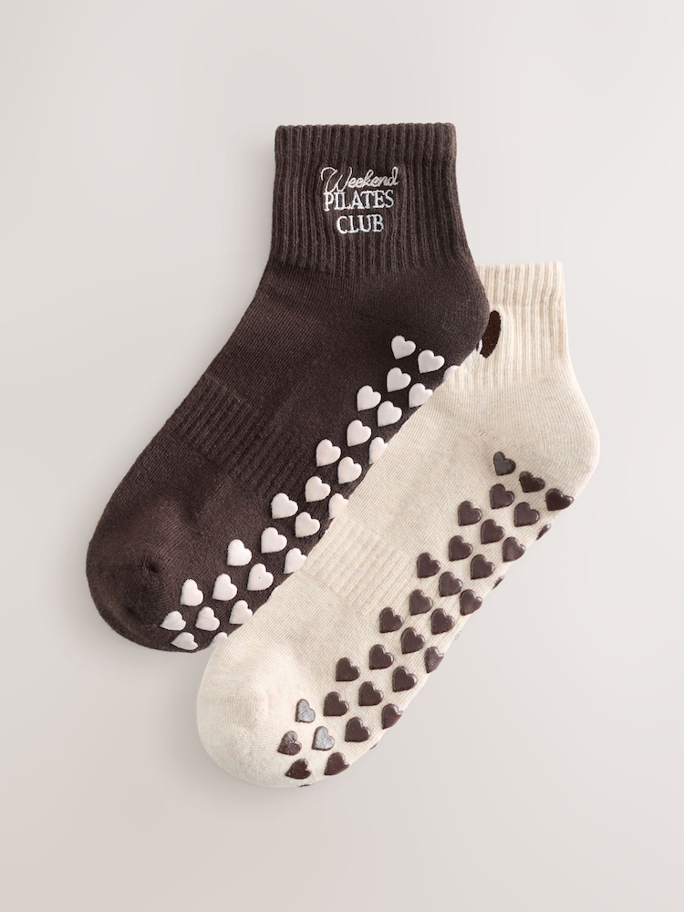 Chocolate Brown/Oatmeal Pilates Gripper Socks 2 Pack - Image 1 of 5 Chocolate Brown/Oatmeal Pilates Gripper Socks 2 Pack - Image 1 of 5