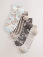 Neutral Butterfly Trainer Socks 4 Pack - Image 1 of 7