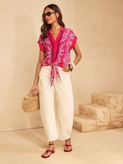 Love & Roses Red Petite Bandana Style Print Tie Front Roll Sleeve Shirt - Image 3 of 4