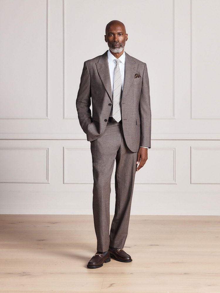 Brown Signature Slim Fit Marzotto Italian Wool Puppytooth Suit Trousers - Image 1 of 9