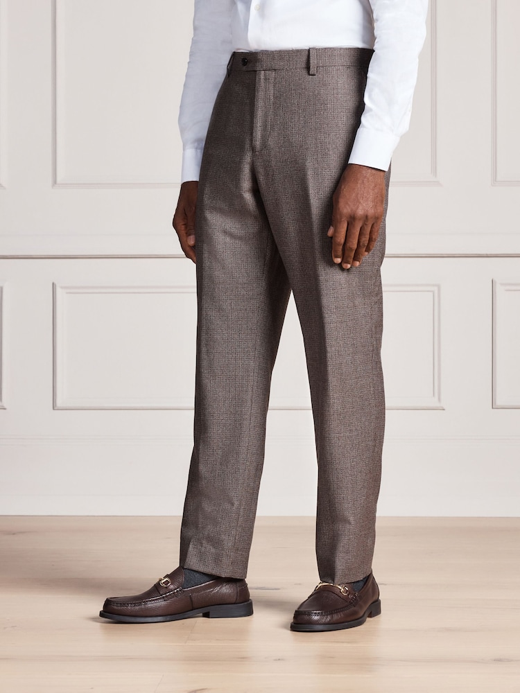 Brown Signature Slim Fit Marzotto Italian Wool Puppytooth Suit Trousers - Image 2 of 9