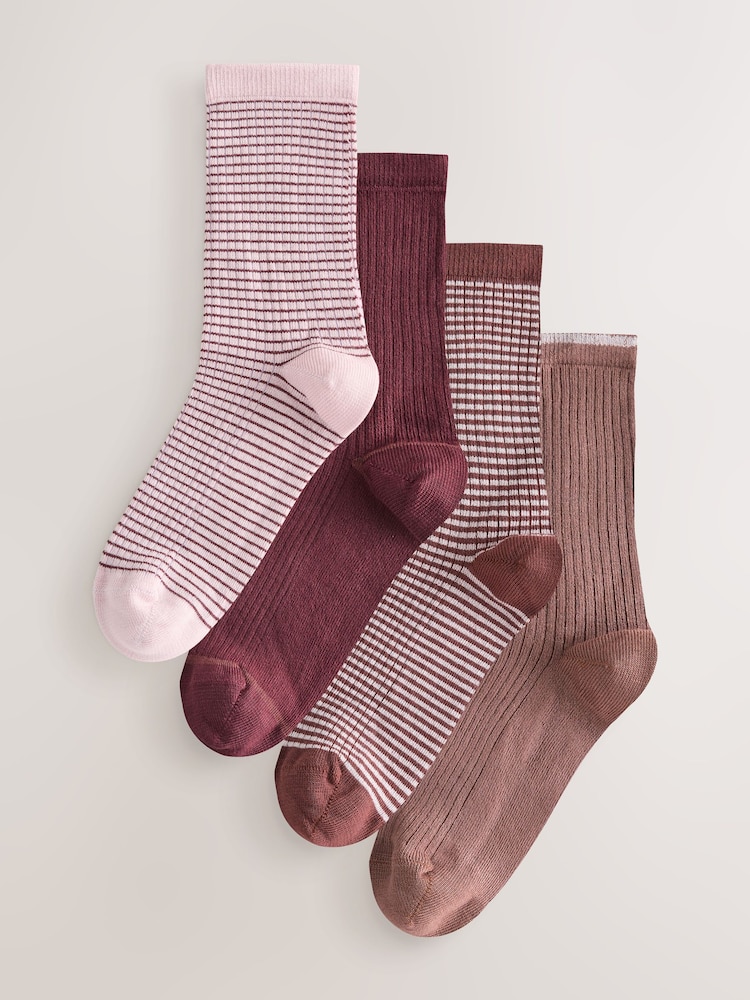 Berry Stripe Supersoft Ribbed Ankle Socks 4 Pack - Image 1 of 7 Berry Stripe Supersoft Ribbed Ankle Socks 4 Pack - Image 1 of 7