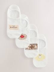 White Biscuit Motif Invisible Socks 4 Pack - Image 1 of 7