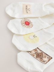 White Biscuit Motif Invisible Socks 4 Pack - Image 6 of 7