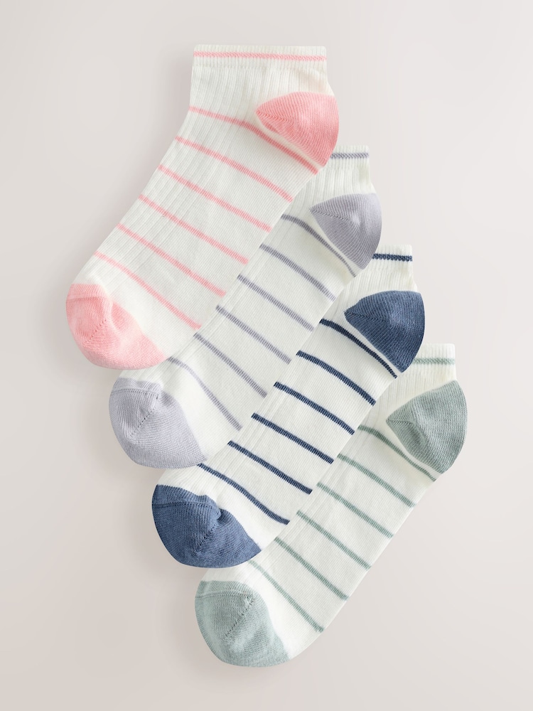 Cream/Multicolour - Stripe Ribbed Trainer Socks 4 Pack - Bild 1 von 7