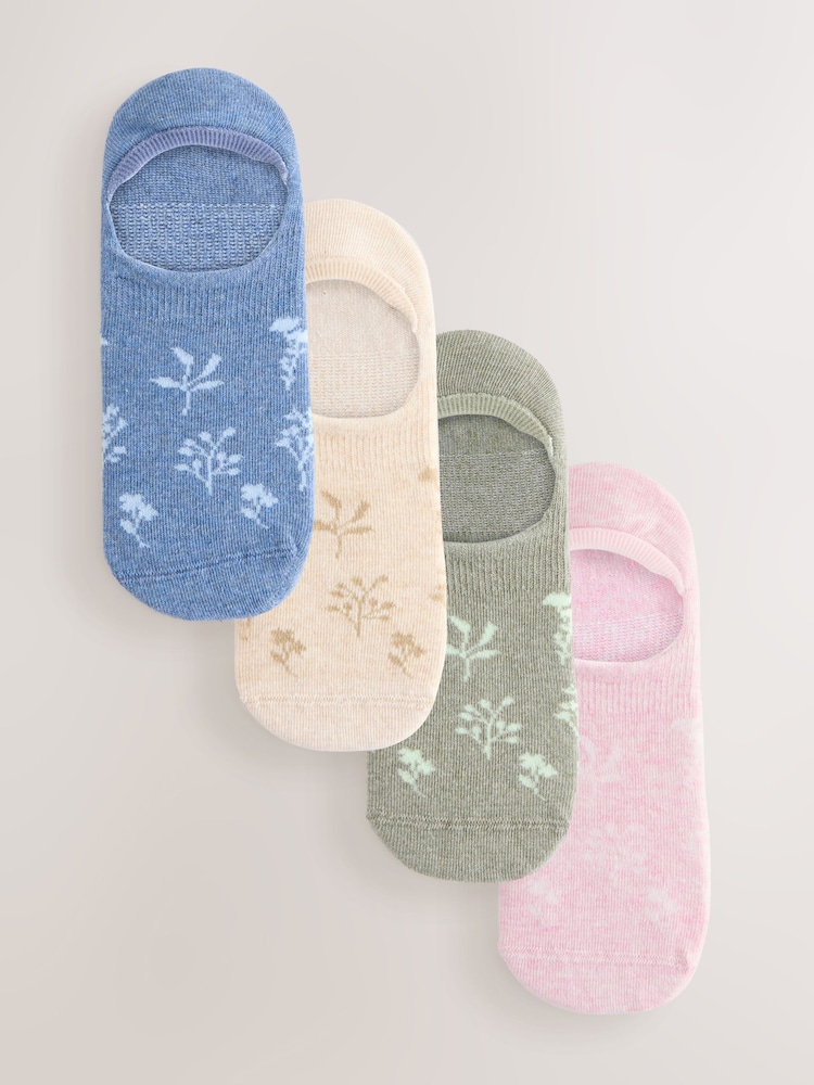 Pastel Floral Invisible Socks 4 Pack - Image 1 of 7