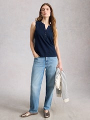 White Stuff Blue Nora Texture Notch Vests - Image 3 of 6