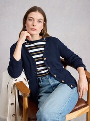 White Stuff Blue Nova Linen Blend Cardigan - Image 3 of 6