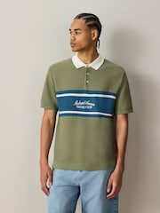 Sage Green Short Sleeve Knitted Embroidered Rugby Shirt - Image 1 of 7