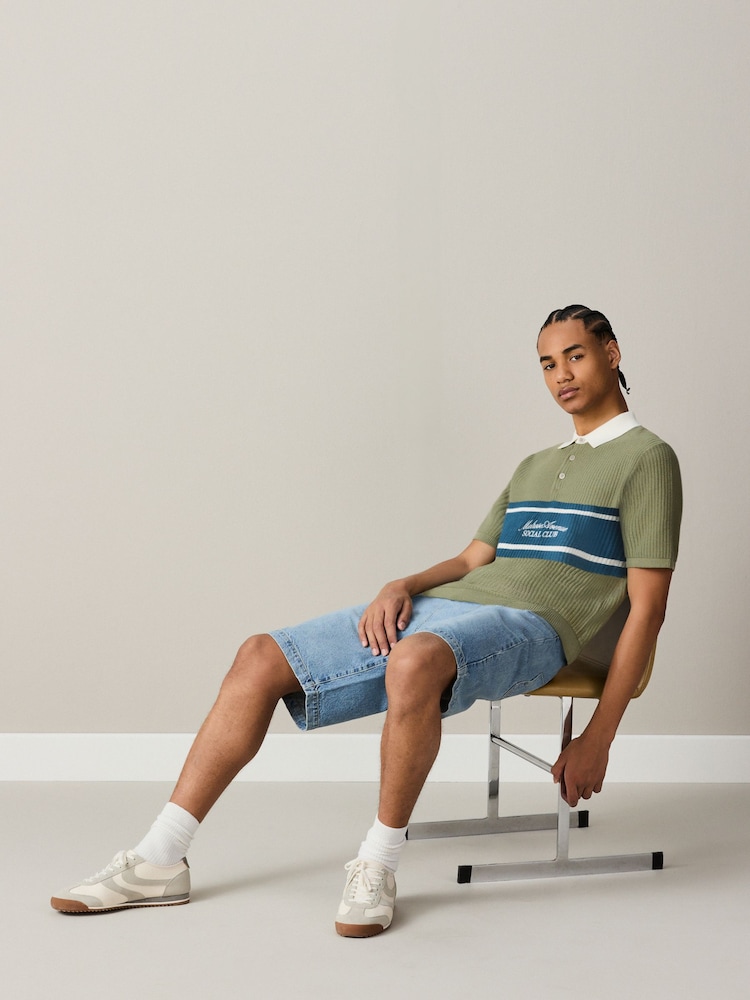 Sage Green Short Sleeve Knitted Embroidered Rugby Shirt - Image 2 of 7 Sage Green Short Sleeve Knitted Embroidered Rugby Shirt - Image 2 of 7