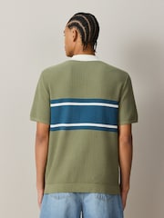 Sage Green Short Sleeve Knitted Embroidered Rugby Shirt - Image 3 of 7