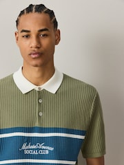 Sage Green Short Sleeve Knitted Embroidered Rugby Shirt - Image 4 of 7