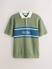 Sage Green Short Sleeve Knitted Embroidered Rugby Shirt - Image 5 of 7
