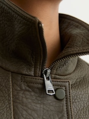 Reiss Khaki Green Kiara Oversize Grained-Leather Bomber Jacket - Image 5 of 8