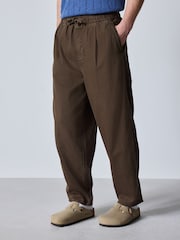 Tan Brown Barrel Fit Elasticated Joggers With Linen - Image 1 of 6