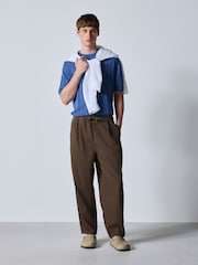Tan Brown Barrel Fit Elasticated Joggers With Linen - Image 2 of 6