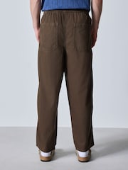 Tan Brown Barrel Fit Elasticated Joggers With Linen - Image 3 of 6