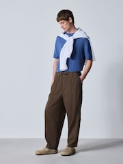 Tan Brown Barrel Fit Elasticated Joggers With Linen - Image 4 of 6