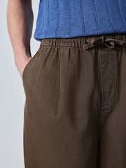 Tan Brown Barrel Fit Elasticated Joggers With Linen - Image 6 of 6