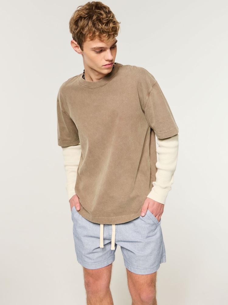 Hollister Blue Linen Mid Thigh Pull-On Shorts - Image 1 of 5