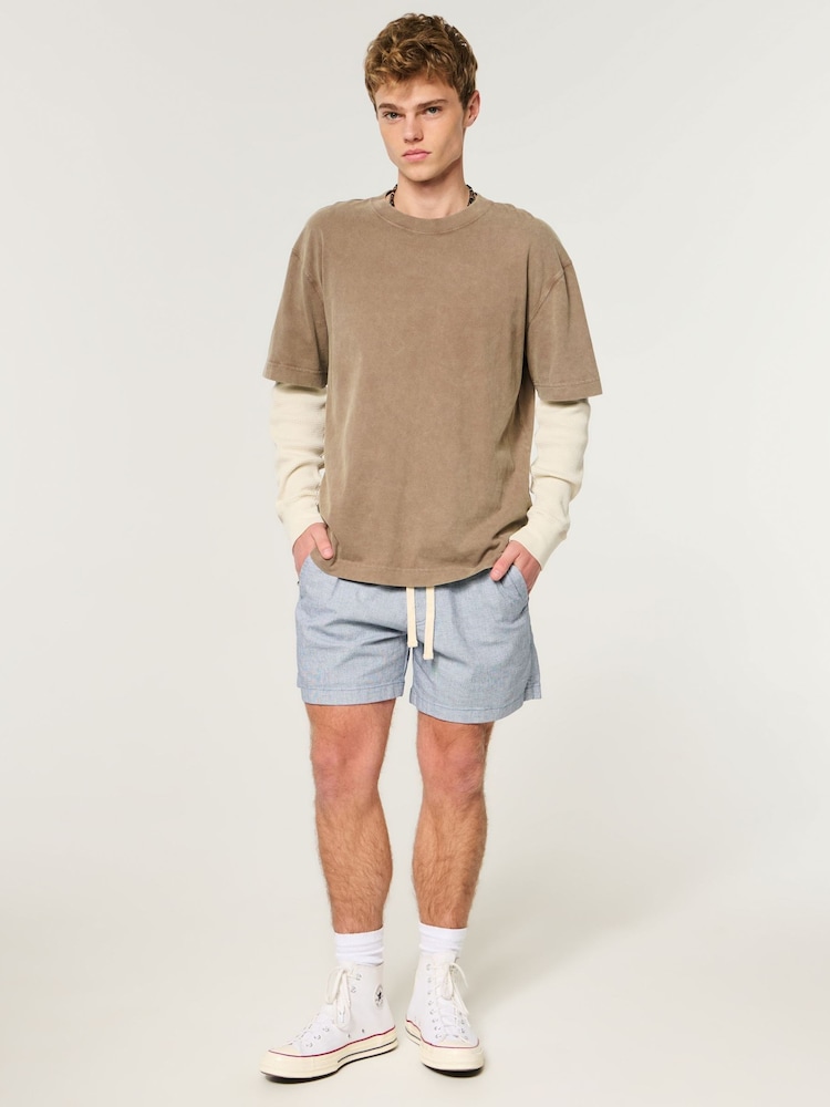 Hollister Blue Linen Mid Thigh Pull-On Shorts - Image 2 of 5