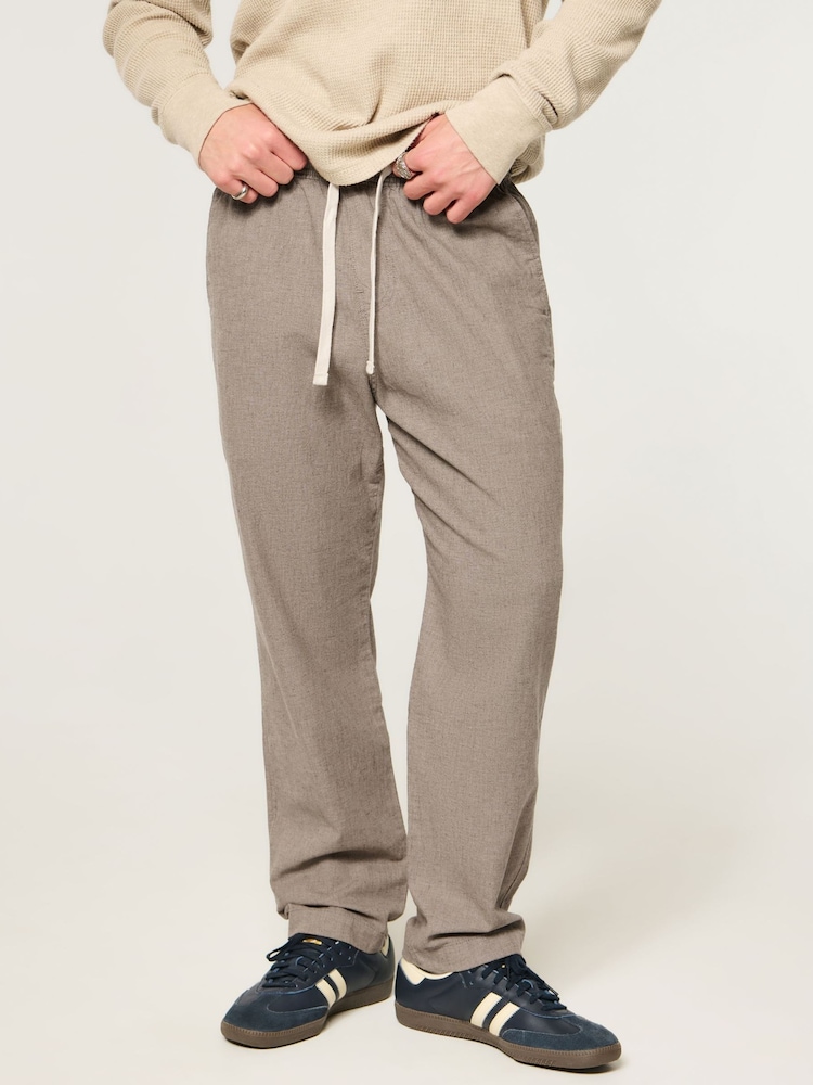 Hollister Brown Linen Blend Loose Pull-On Trousers - Image 1 of 4 Hollister Brown Linen Blend Loose Pull-On Trousers - Image 1 of 4