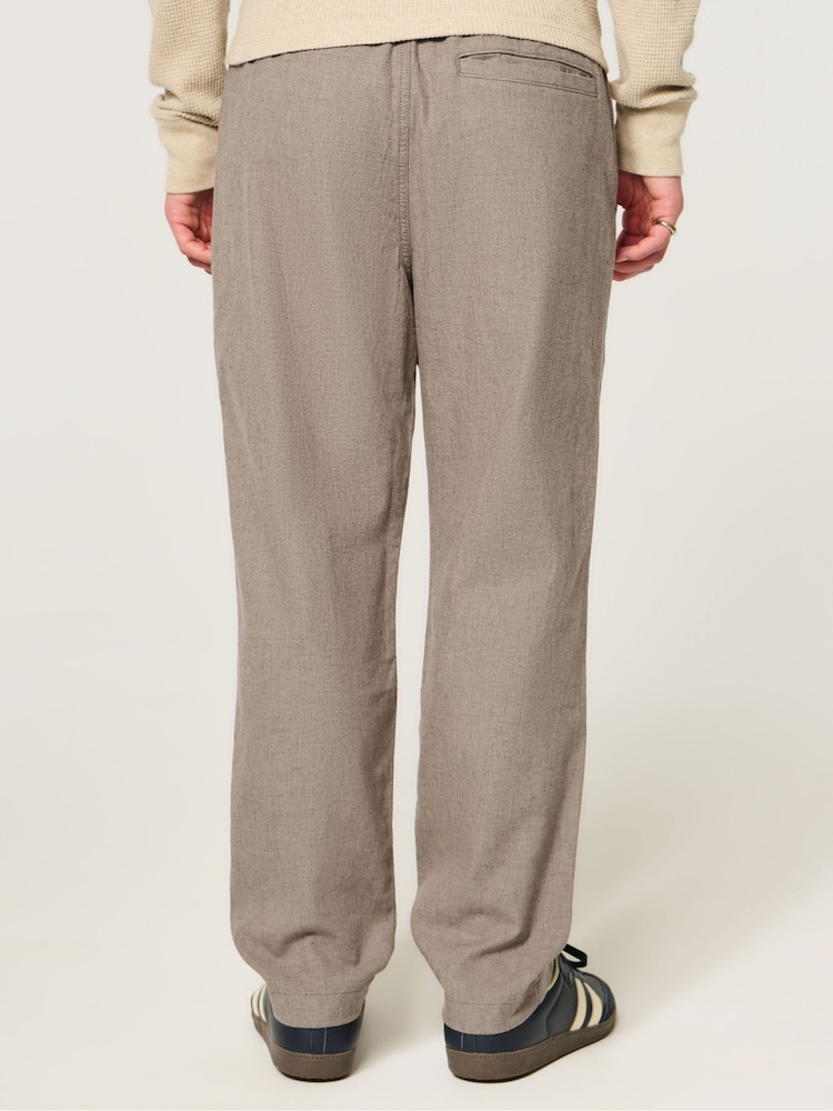 Hollister Brown Linen Blend Loose Pull-On Trousers - Image 2 of 4 Hollister Brown Linen Blend Loose Pull-On Trousers - Image 2 of 4