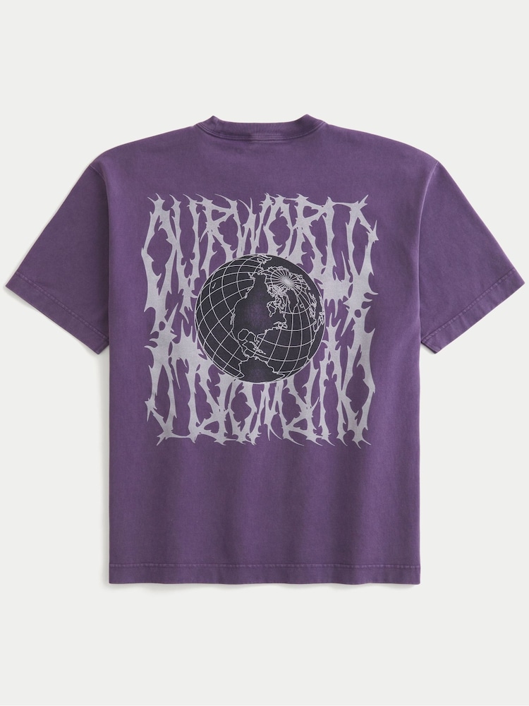 Hollister Purple Back Graphic Crew Neck T-Shirt - Image 3 of 3