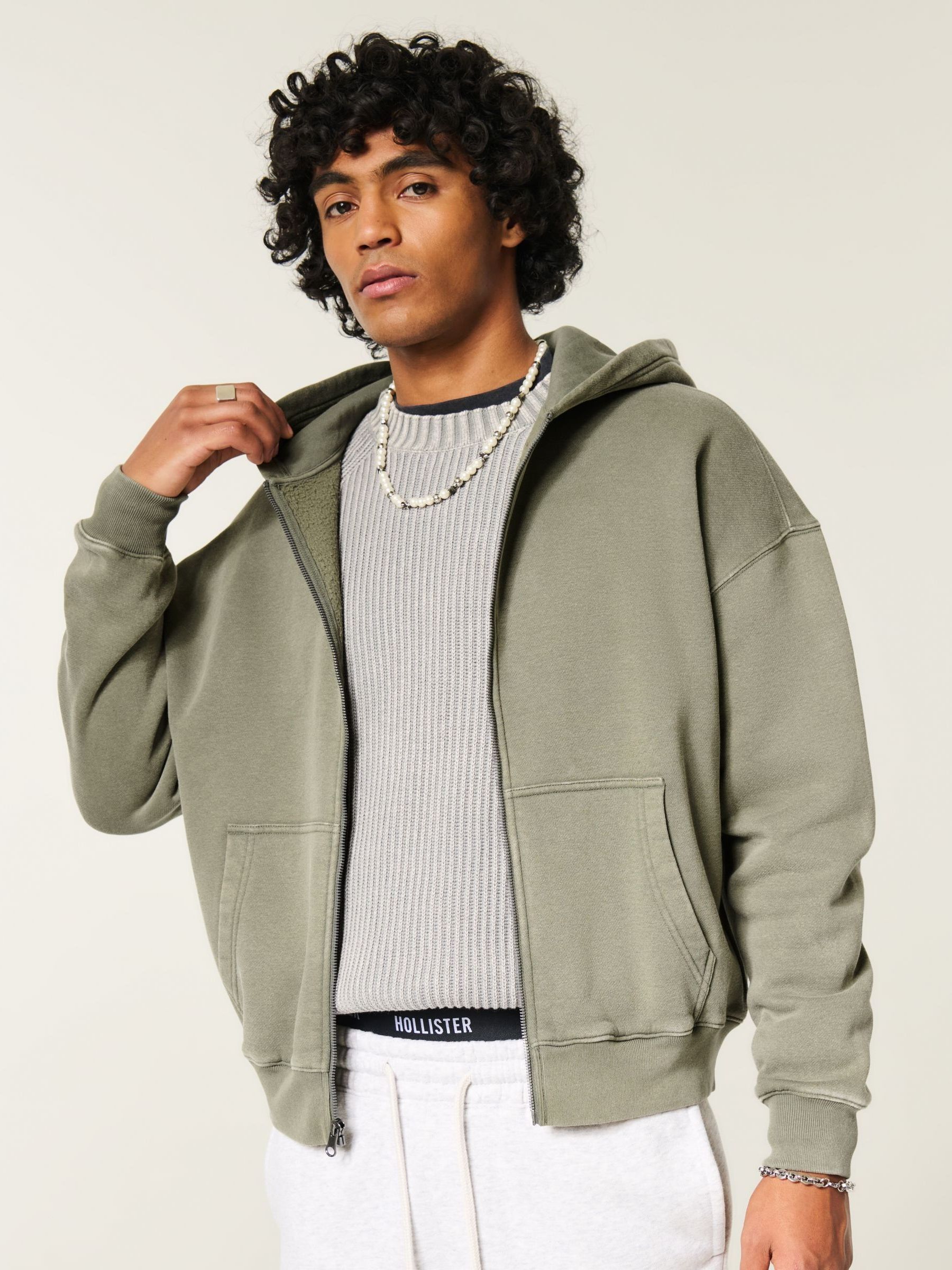 Buy Hollister Green Boxy Full Zip Hoodie from Next USA