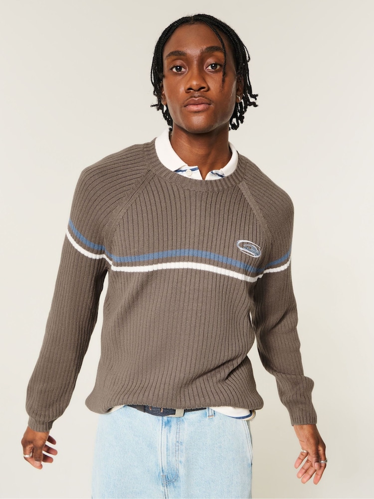 Hollister Drop Chest Striped Crew Neck Long Sleeve Jumper - Imaginea 1 din 3