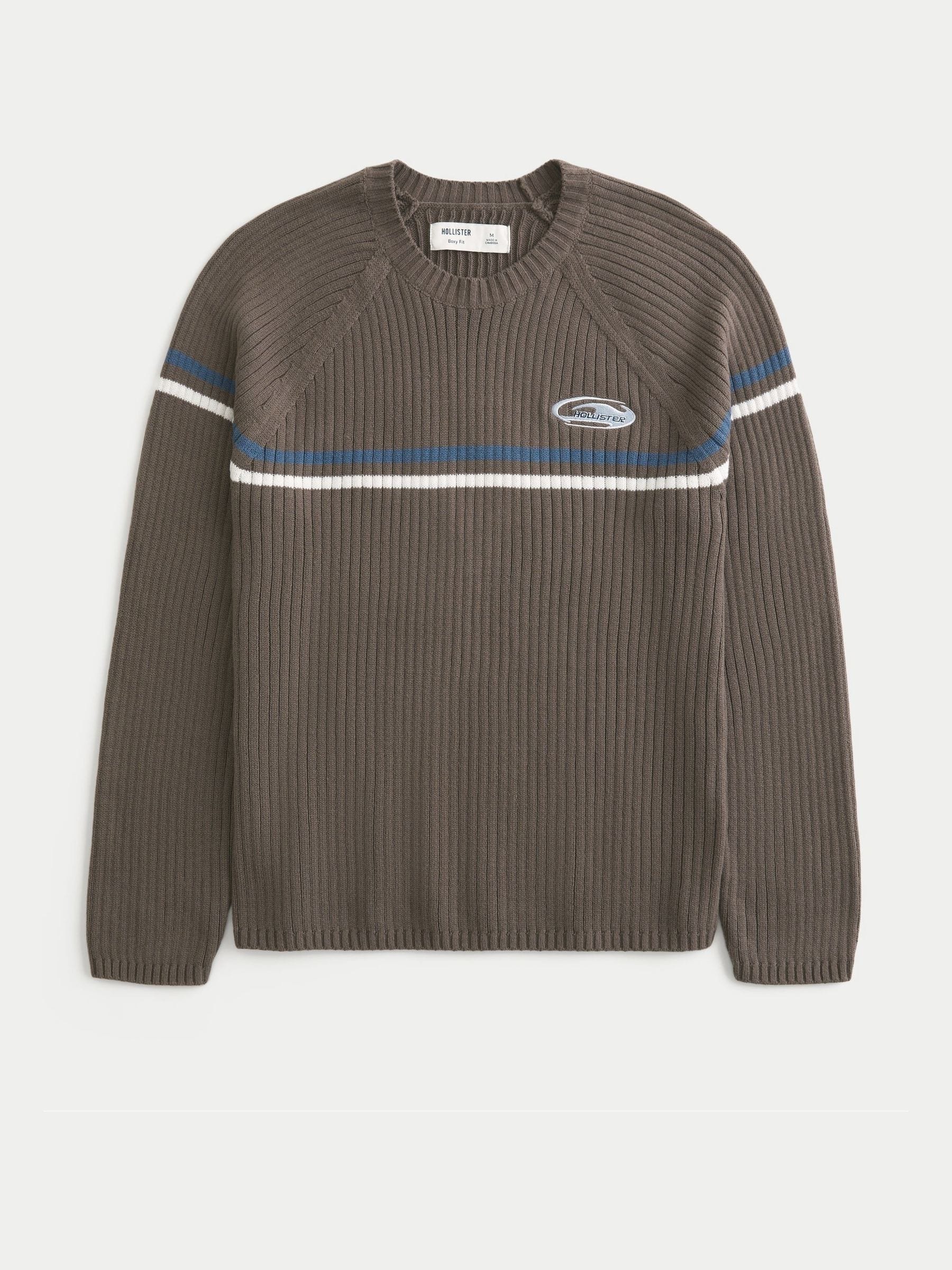 Buy Hollister Brown Drop Chest Striped Crew Neck Long Sleeve