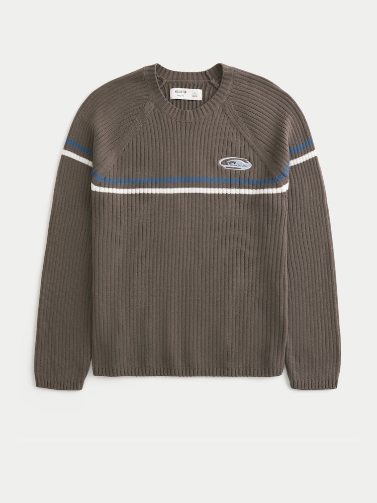 Hollister Drop Chest Striped Crew Neck Long Sleeve Jumper - Imaginea 2 din 3