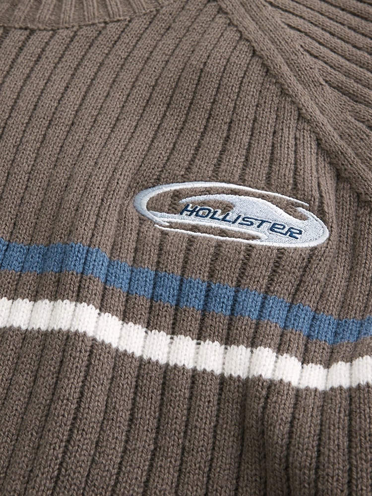 Hollister Drop Chest Striped Crew Neck Long Sleeve Jumper - Imaginea 3 din 3