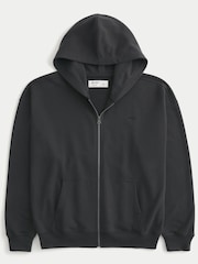 Hollister Black Terry Logo Zip-Up Hoodie - Image 1 of 1