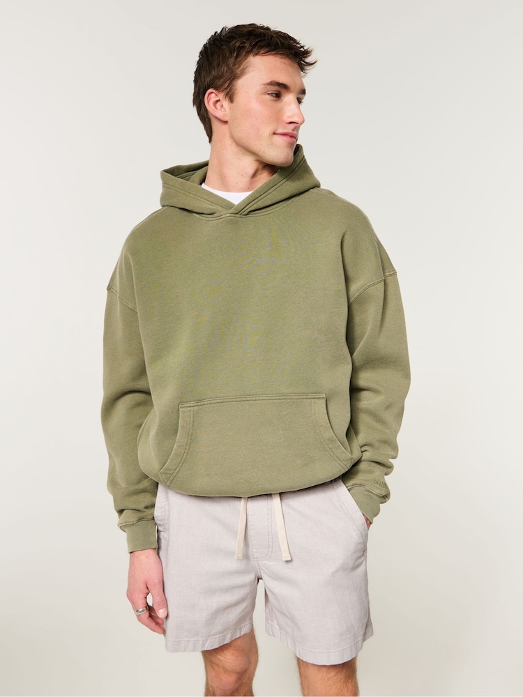 Hollister Grey Linen Mid Thigh Pull-On Shorts - Image 1 of 3