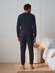 Navy Long Sleeve Waffle Pyjamas Set - Image 4 of 8