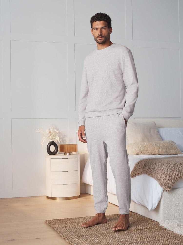 Light Grey Long Sleeve Waffle Pyjamas Set - Image 1 of 8 Light Grey Long Sleeve Waffle Pyjamas Set - Image 1 of 8