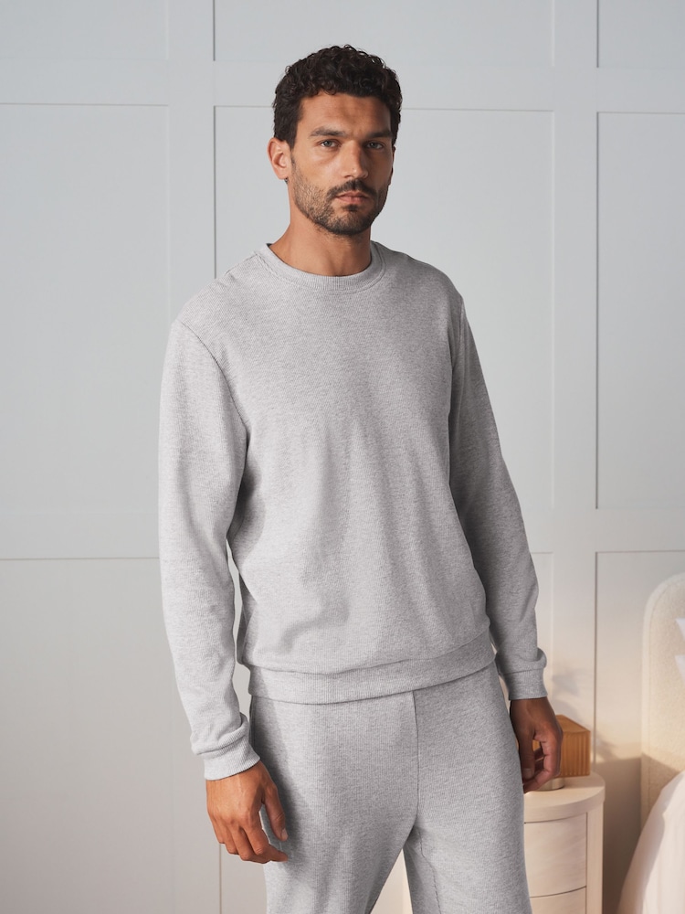 Light Grey Long Sleeve Waffle Pyjamas Set - Image 2 of 8 Light Grey Long Sleeve Waffle Pyjamas Set - Image 2 of 8