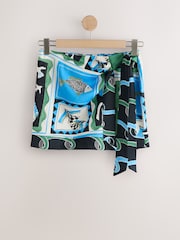 Blue/Green Print Satin Sarong Mini Skirt - Image 5 of 7