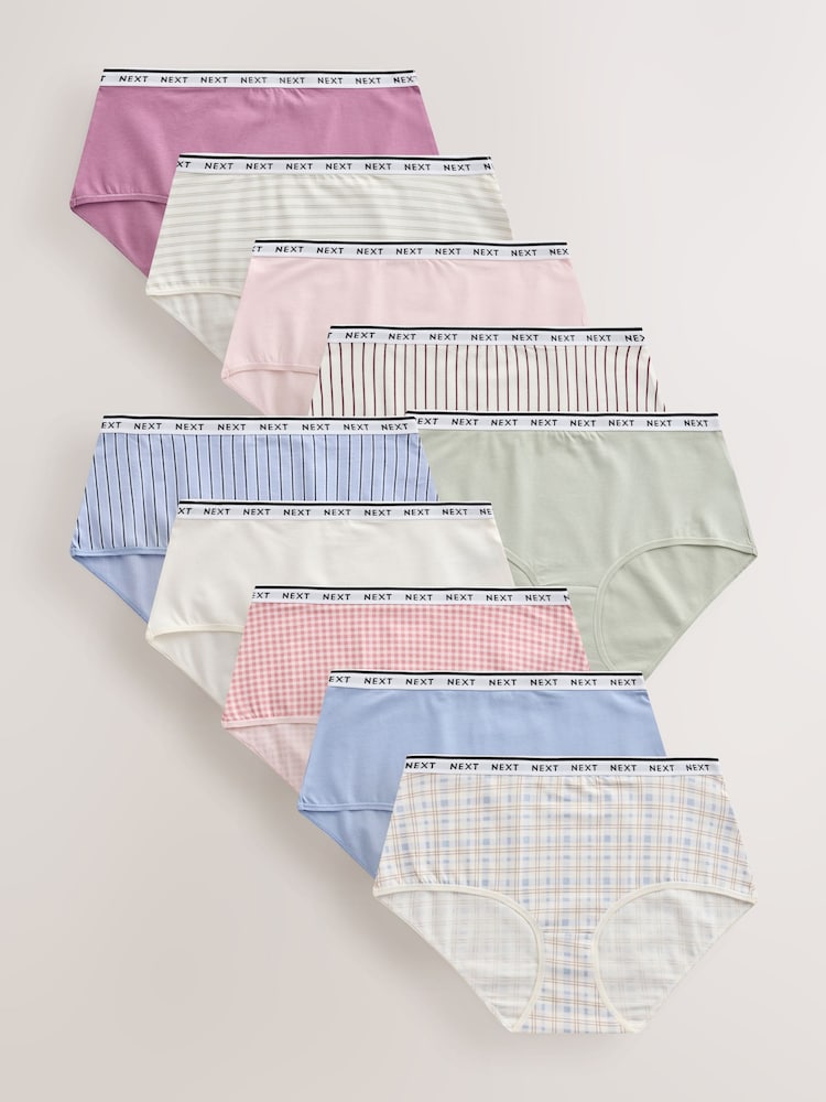 Green Midi Cotton Logo Knickers 10 Pack - Image 1 of 13