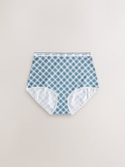 Green Check Stripe Full Brief Cotton Logo Knickers 4 Pack - Image 9 of 11