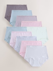 Purple/Green/Blue/Pink Full Brief Cotton and Lace Knickers 10 Pack - Image 1 of 15