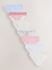 Pink/Cream High Leg Cotton and Lace Knickers 7 Pack - Image 1 of 10